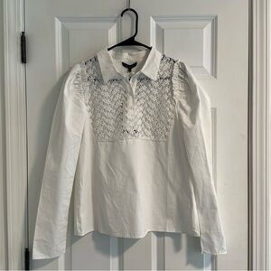 NWT En Saison Cotton Crochet Henley Collared Ruffle Sleeve Blouse size XS